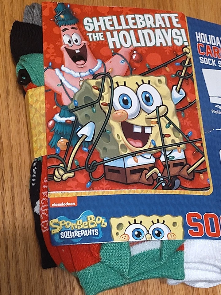 Nuevo Bob Esponja Pantalones Cuadrados Paquete de 6 2024 Calcetines Decorativos Navidad Talla 4-10 Foto 4 de 4