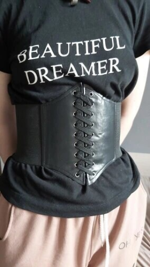 Lace-Up Vintage Cinch Corset Belt Women Stretch Faux Leather  display picture 2