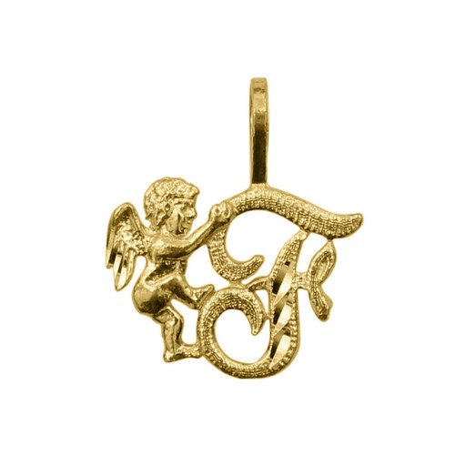 Genuine 14k Yellow Gold 0.59" Cherub and Cursive Script Initial Letter Pendant - Picture 11 of 25