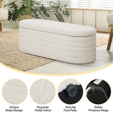 Teddy Sherpa Storage Ottoman Bench, Upholstered Window Bench for Living Room