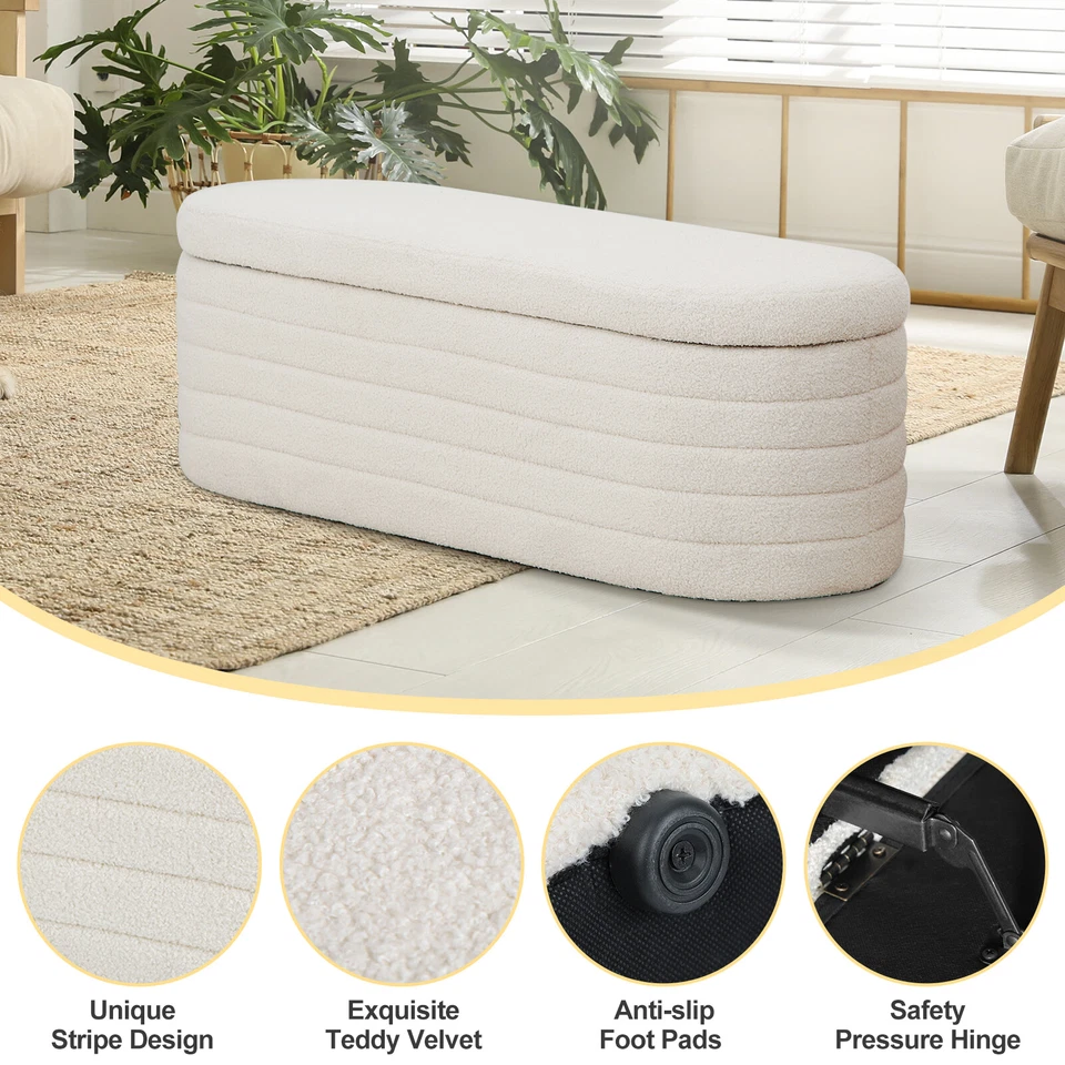 45.5'' Storage Ottoman Bench Upholstered Faux Fur Bedroom Benches for Livingroom - Image 3 of 4