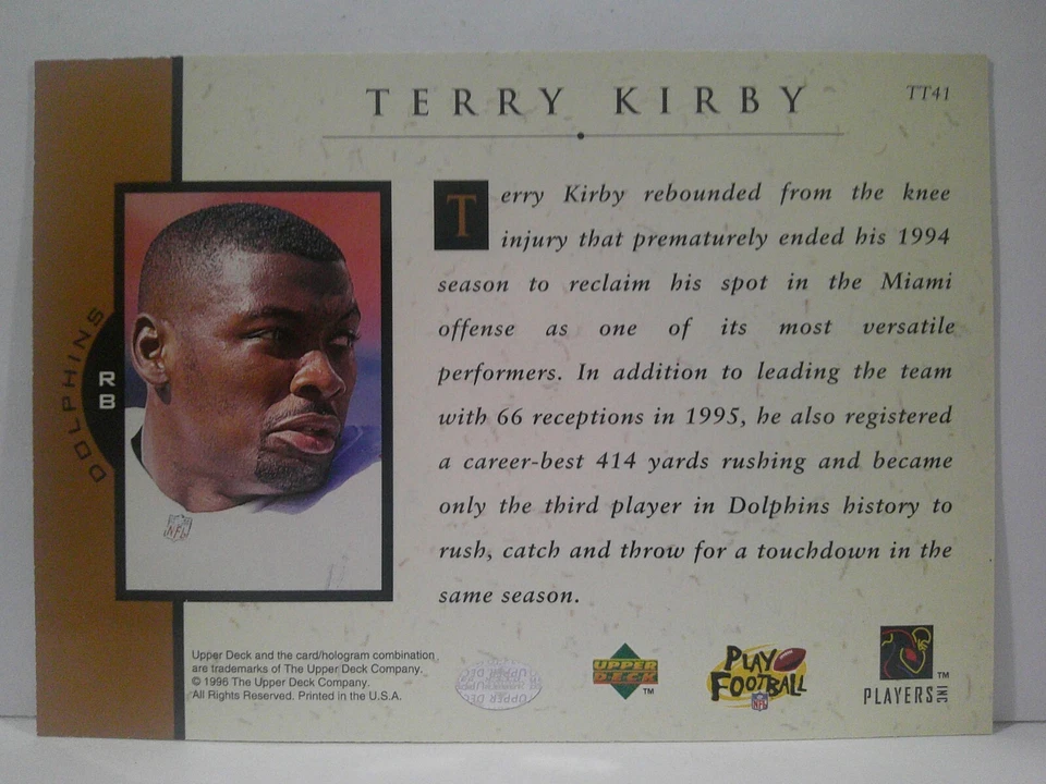1996 Upper Deck Team Trio Terry Kirby #TT41 - Image 2 of 2