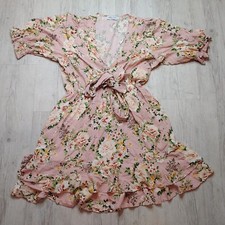 Ebby and I Women's Floral Wrap Dress Size 12 Pink Boho Ruffle Hem Lightweight