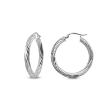 3x30mm Twist Round Click-Top Polished Sterling Silver Small Hoop Earrings