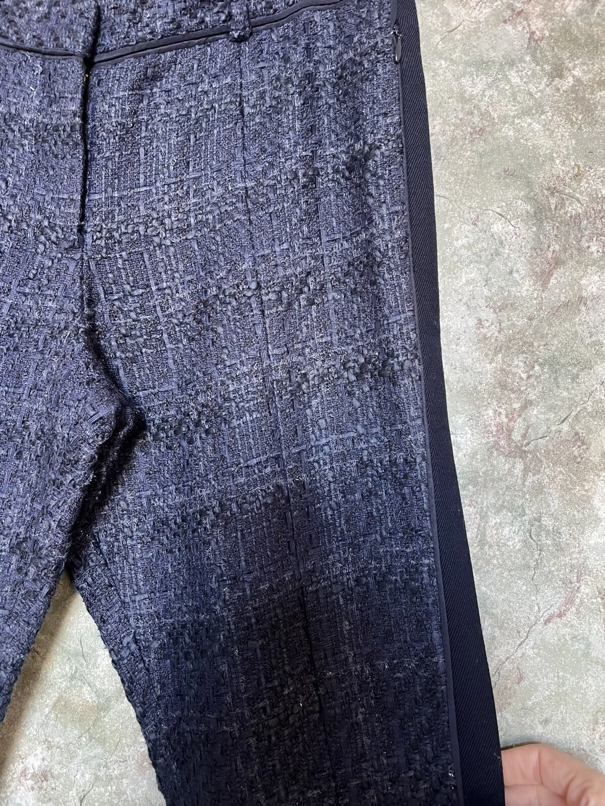 Tory Burch Pantaloni in tweed drew smaltati blu navy taglia 4