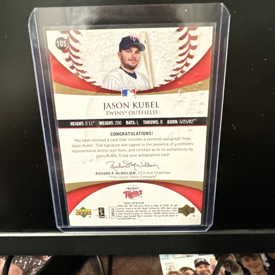 Jason Kubel 2006 Upper Deck Ovation rookie 25/99 auto rare  - Image 2 of 2