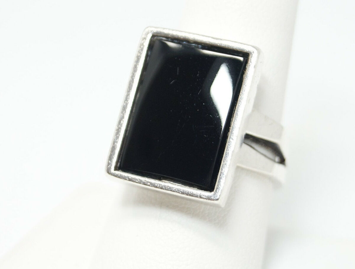 Long Vintage Art Deco Style Black Onyx Sterling Silver Ring Long Vintage Art Deco Style Black Onyx Sterling Silver Ring