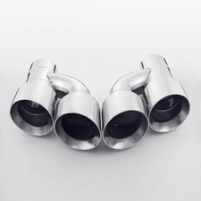 Pair Offset Quad Dual Wall 4 Out 3 In Exhaust Tips Angle Cut Stainless Steel