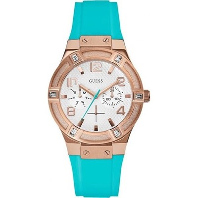 Guess Jet Setter W0564L3 GUW0564L2 Damen-Armbanduhr Roségold Turkuaz Silikon
