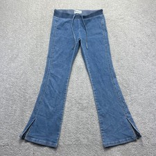 No Boundaries Pants Womens S 4-6 Blue Denim Flare Leg Stretch Side Slit Pull On