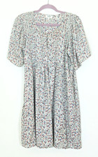 Umgee Floral Baby Doll Dress Smocking Knee Length Pockets Prairie Peasant Boho L