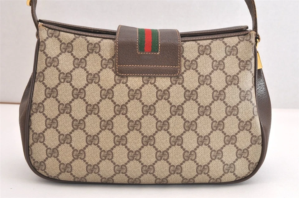 Auténtico Bolso de Mano GUCCI Web Línea Jerez GG PVC Cuero Marrón 4052N Foto 3 de 4