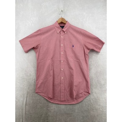 Ralph Lauren Button Down Shirt Mens M Red Micro Check Classic Fit Short Sleeve