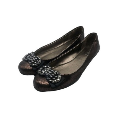 Ann Taylor Loft Ballet Flats 8.5 Copper Shimmer Sparkle Rhinestone Bow Festive 