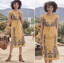 Sundance Felicity Embroidered Midi Yellow Dress Pockets PM Boho NEW Fairy Sequin