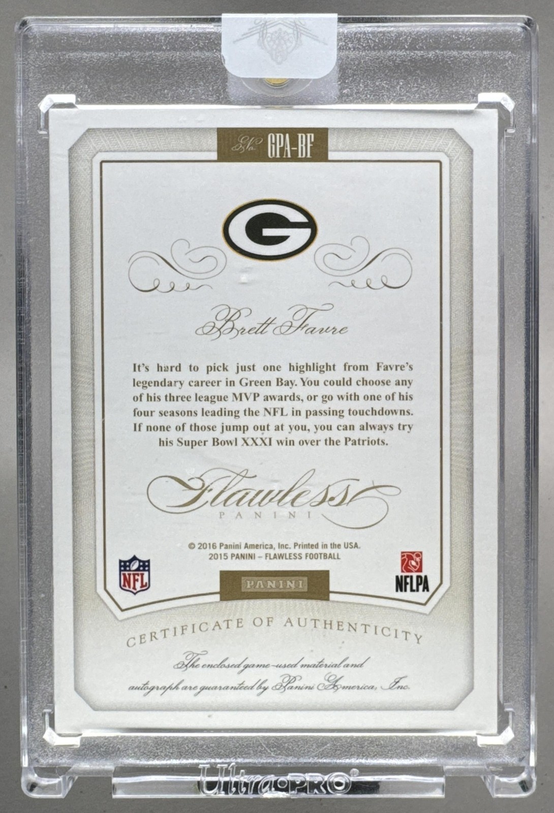 Brett Favre 2015 Panini Flawless #GPA-BF Greats Patches Patch Auto /25 view 2
