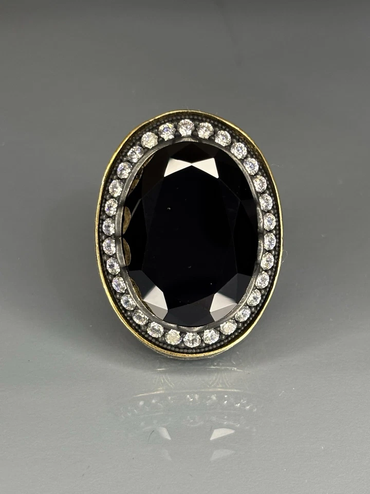 Onyx 925 Sterling Silver Men’s Ring: Moissanite Halo, Baroque Gothic Jewelry - Image 2 of 4