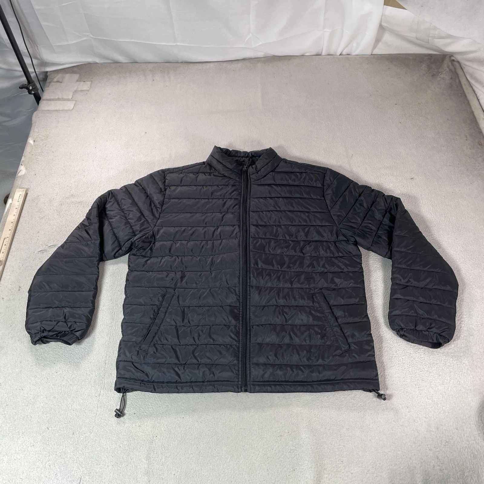 Aeropostale Puffer Jacket Mens XL Black Recycled Fill Full Zip Winter Coat Top