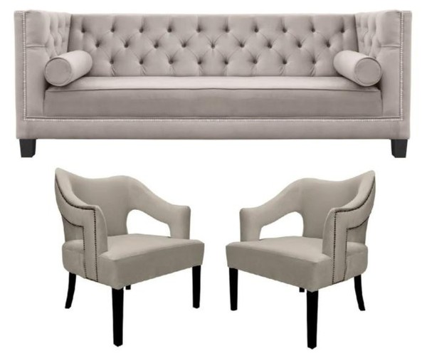 Chesterfield Sofagarnitur Couch Polster Sitz Garnituren 3Tlg Set Gruppe Garnitur-image