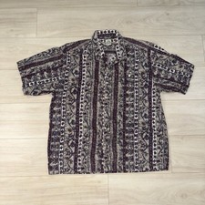 Vintage Ocean Pacific OP Shirt Mens Large Beige Hawaiian Floral Loop Collar
