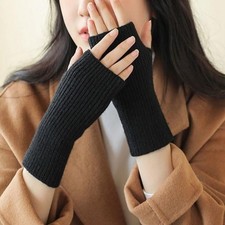 Comfortable Warm Knit Open Finger Gloves for Women Solid Color Casual Gloves