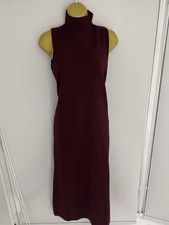 ZARA Burgundy Sleeveless Midi Dress Size M High Neck Viscose Blend Knit Bodycon