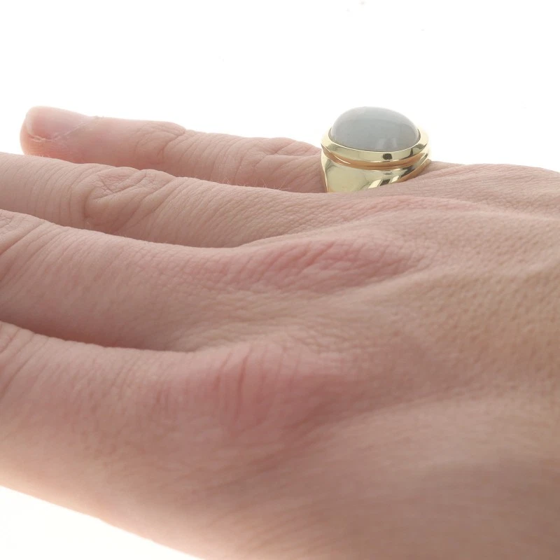 Yellow Gold Beryl Men's Ring - 18k Oval Cabochon 5.46ct Solitaire - Image 4 of 4