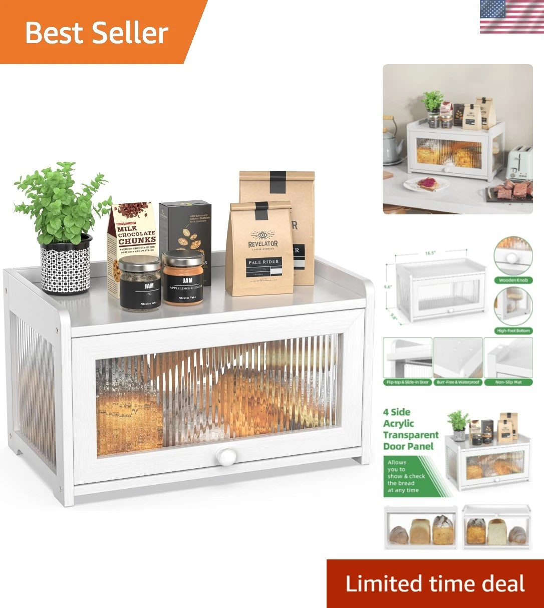 Functional Bamboo Bread Box with Clear Window and Ample Storage - Hand Wash Only