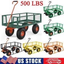 500 LBS Garden Cart Wagon Heavy Duty Utility Outdoor Steel Beach Lawn Yard Buggy