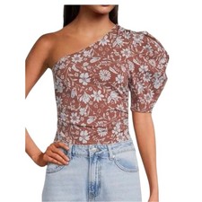 Free People Something Bout You Bodysuit S Java Combo Floral One Shoulder NWT