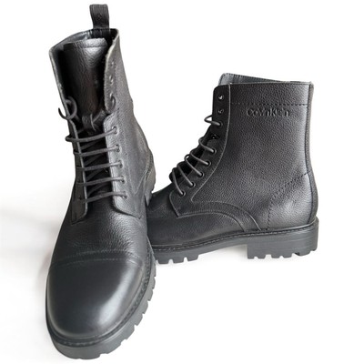 Calvin Klein Mens Shoes Lorenzo Leather Lace Up Black Ankle Boots Black 11