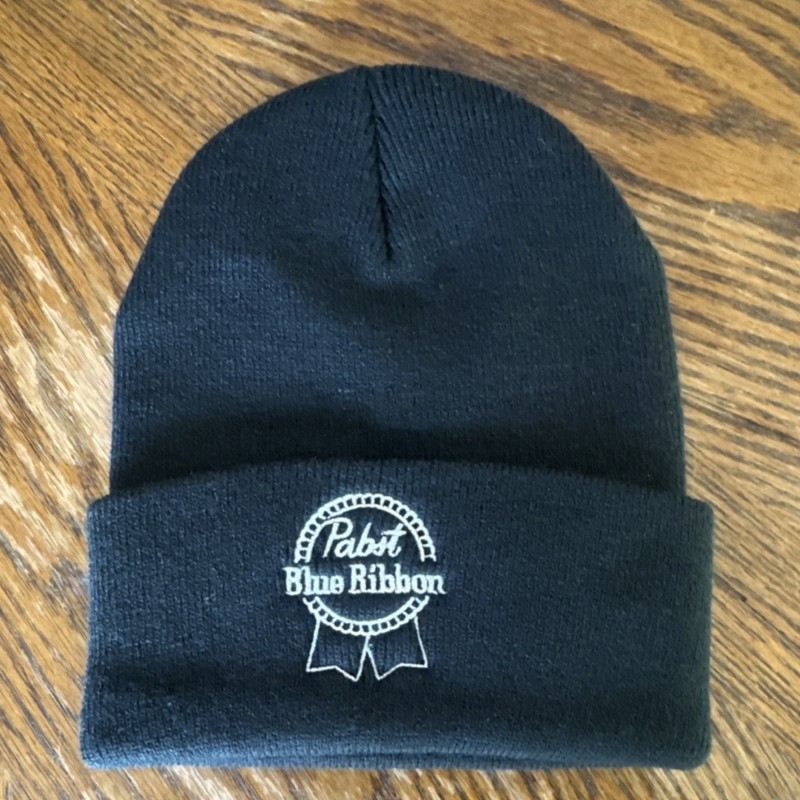 Pabst Blue Ribbon Breweriana Black Beanie Hat Embroidered Logo Collectible