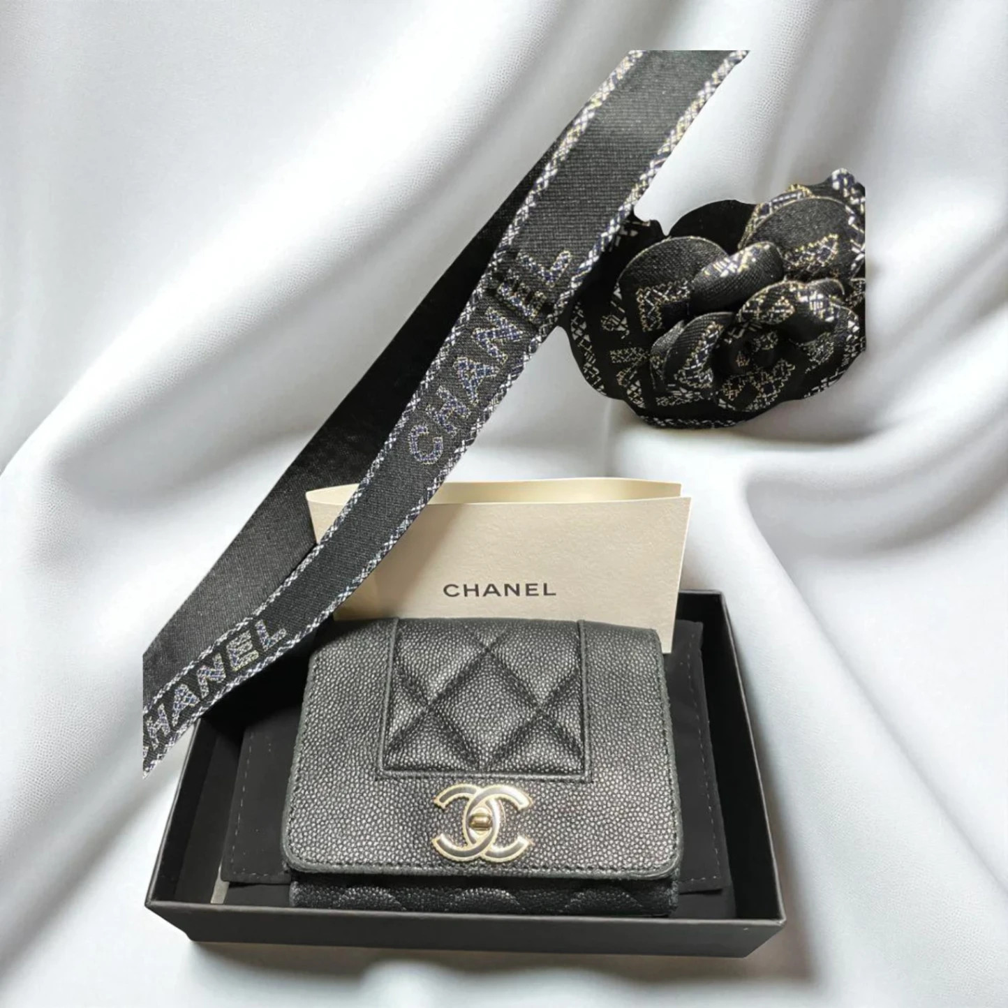 Chanel Mademoiselle Small Flap Wallet Black Leather Used 2020/21 AW