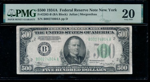 AC 1934A $500 FIVE HUNDRED DOLLAR BILL New York PMG 20 comment - 第 1/2 張圖片