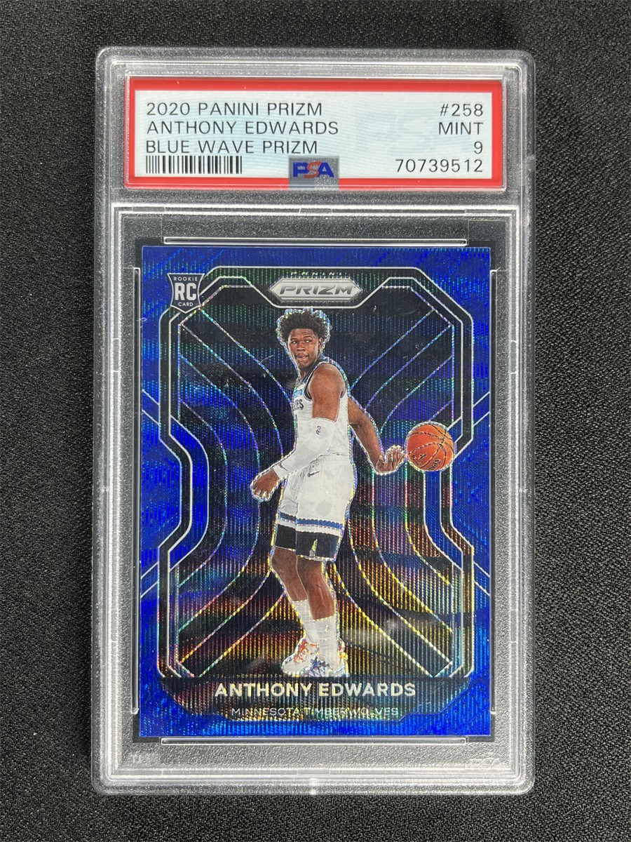 2020-21 Panini Prizm Anthony Edwards #258 Blue Wave Prizm Rookie RC PSA 9 Mint view 1