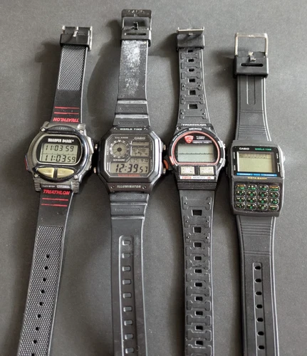 Vintage Digital Watch Lot - Casio Data Bank, Timex Triathlon, Casio Royale