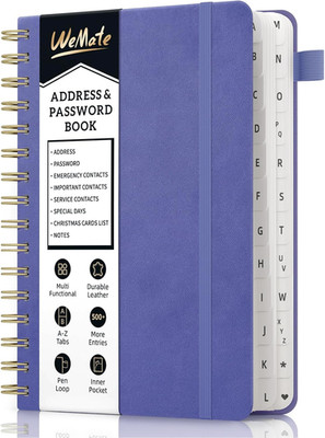 WEMATE Spiral Address Book with Alphabetical Tabs, Leather Password Book, Addres
