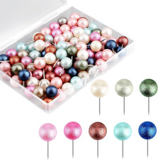 100Pcs Multi-Color Push Pins Map Tacks Plastic round Head Pearl Push Pin With...
