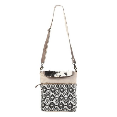 KB OHLAY KB129 Cross Body Upcycled Canvas Hair-On Genuine Leather women bag