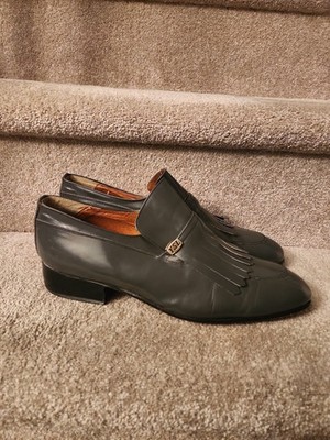 YSL Yves Saint Laurent Men's Blue Gray Leather Loafers w/ Kiltie Fringe Size 10