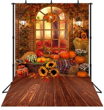 Fall Thanksgiving Harvest Photography Backdrop Pumpkin on Haystack in Front o