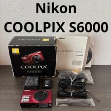 Nikon COOLPIX S6000 Digital Camera 14.2MP 7x Zoom Red w/Box Charger etc #69