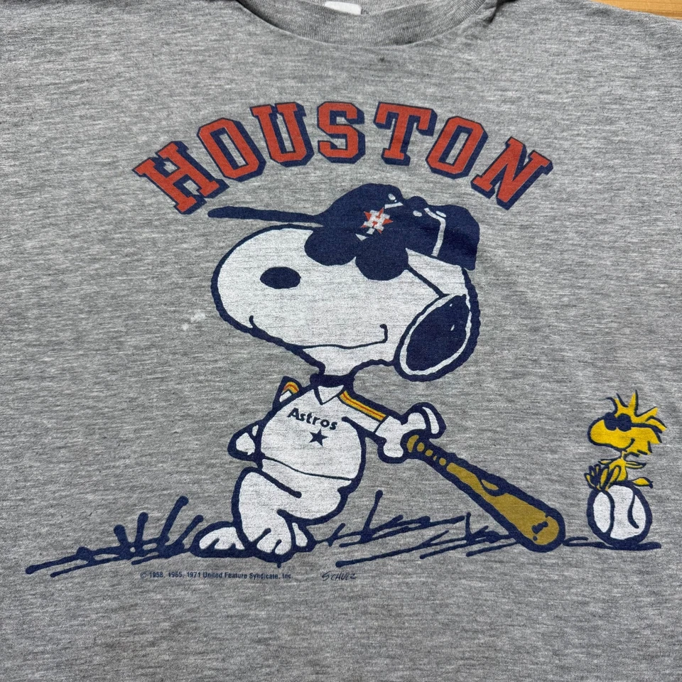 Vintage 1971 Houston Astros MLB Peanuts Snoopy Woodstock Baseball T-Shirt Large - Image 2 of 4