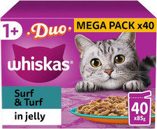 - 1+- Adult Wet Cat Food Pouches - 40 x 85 g - Surf and Turf in Jelly - Bulk Cat 4.84 per kilo