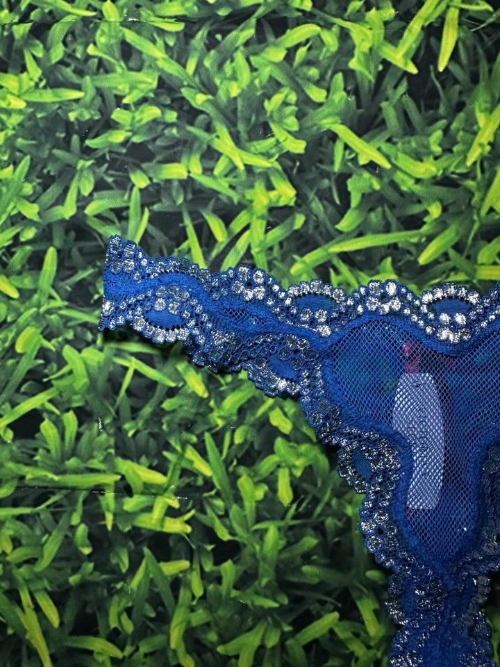 Новый с Ярлыками винтажный Y2K Victoria's Secret стринги S синий кружевной золотой ярлык сексуальный маленькая вещь - Изображение 3 из 4