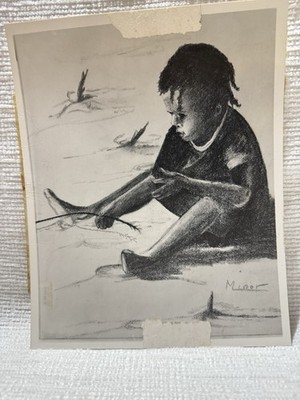 Artist Minor-African American Boy Playing With Stick-8 X 10 Sketch Art Print