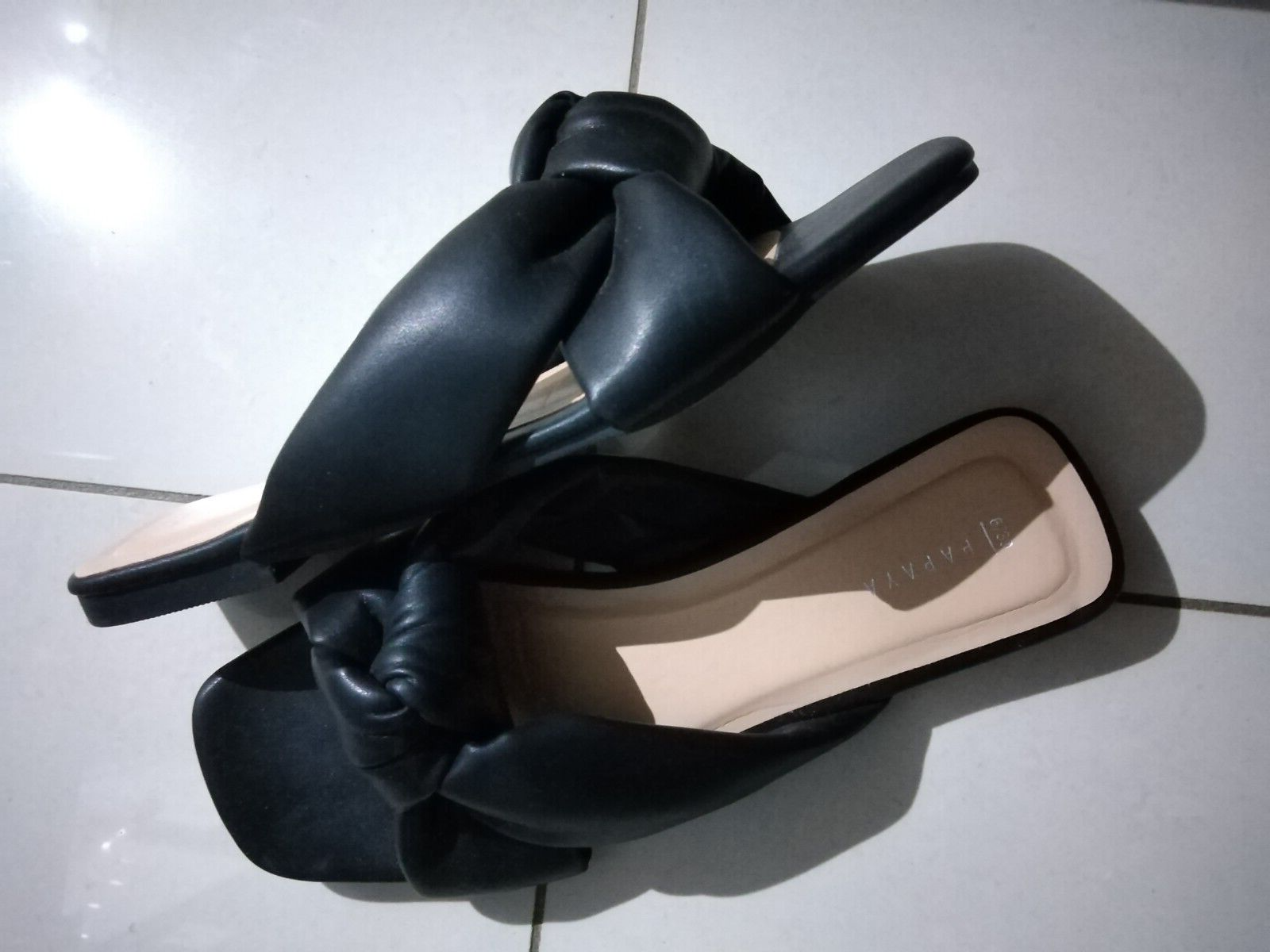 Ladies black flat knot front slip on mules size 6 from Matalan eBay