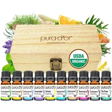 PURA D'OR Dor Perfect10 Essential Oil Set 100% Organic 10x 10ml Wood Box