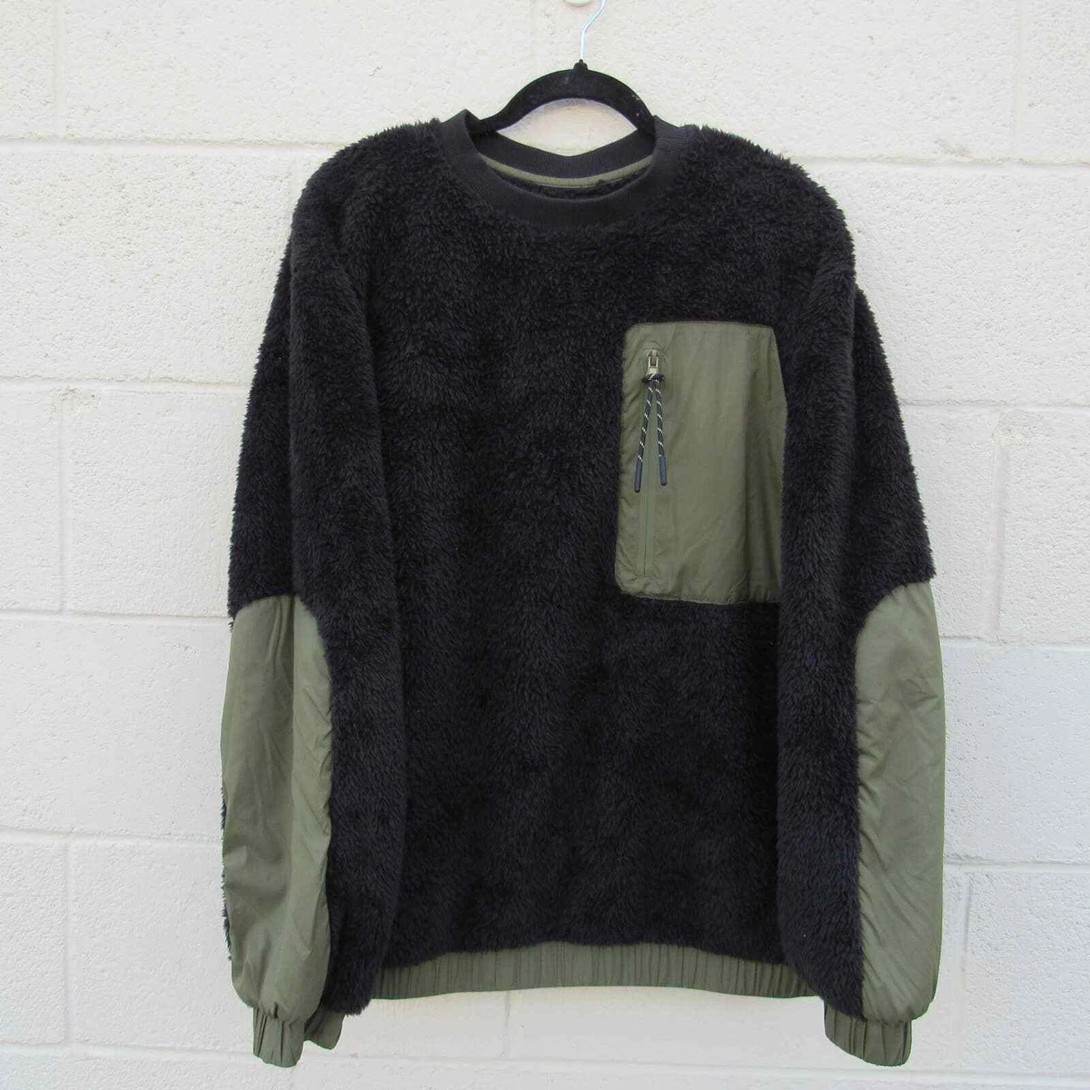 UGG MEN'S NIKO SHERPA CREWNECK SWEATER IN BLACK OLIVE SZ XL
