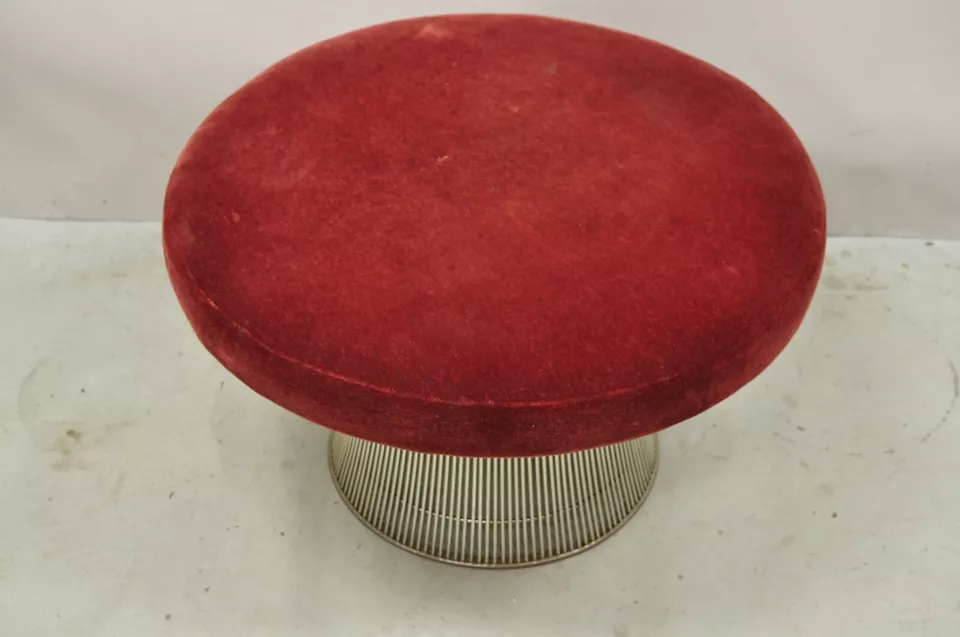 Vintage Warren Platner for Knoll 32" Round Chrome Base Ottoman Mushroom Stool - Image 3 of 4
